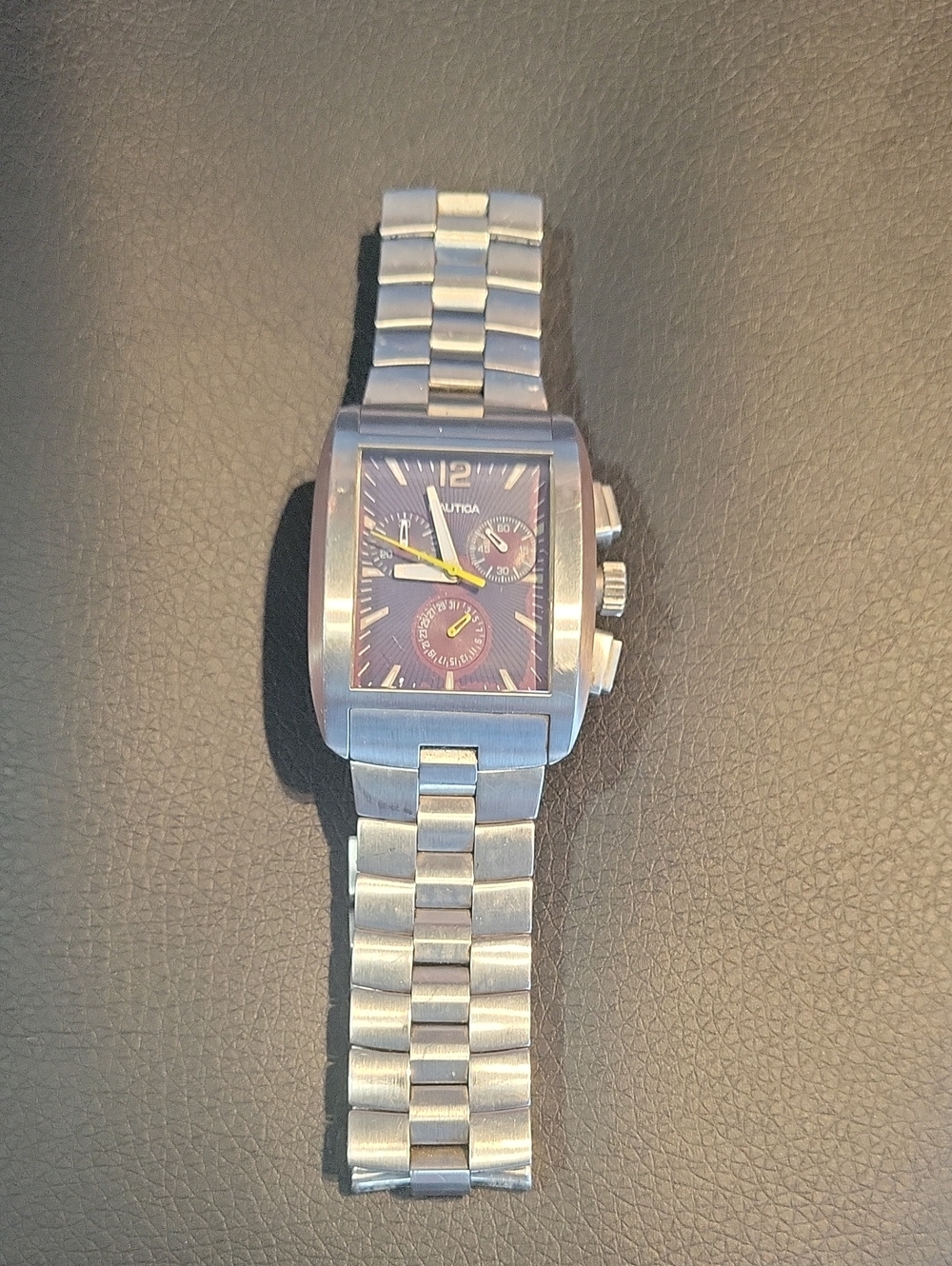 Nautica Silver Stainless Steel Chronograph with Blue Dial and Yellow Accents
